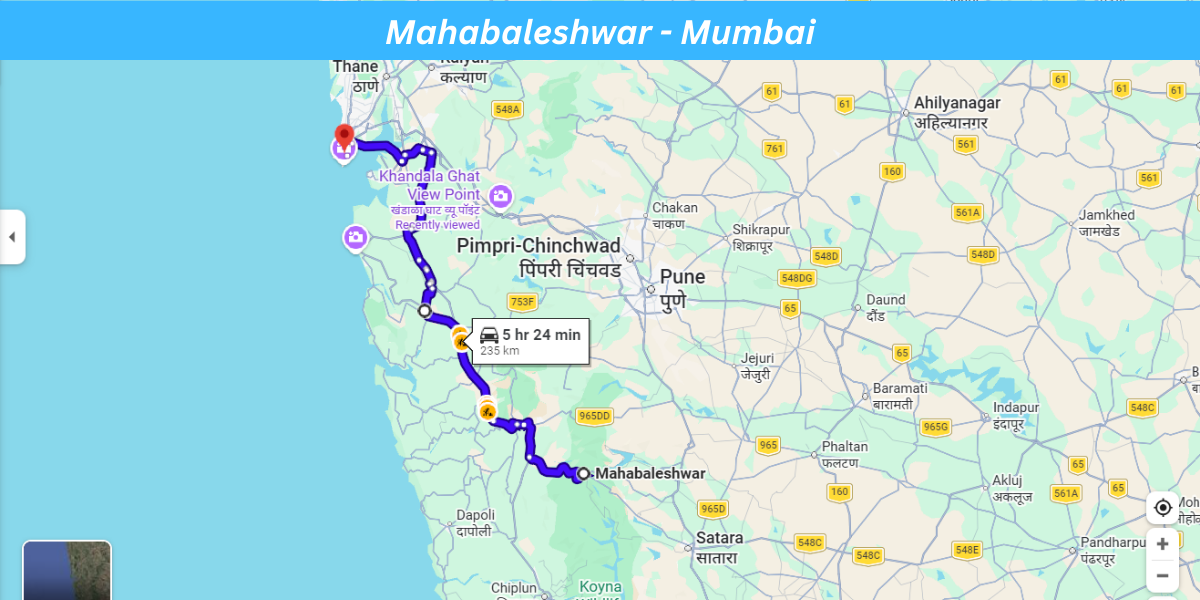 Mahabaleshwar to Mumbai Route Map