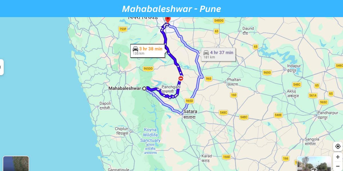 Mahabaleshwar to Pune Route Map