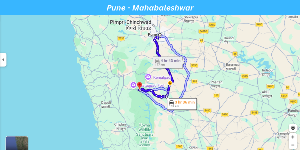 Pune to Mahabaleshwar Route Map